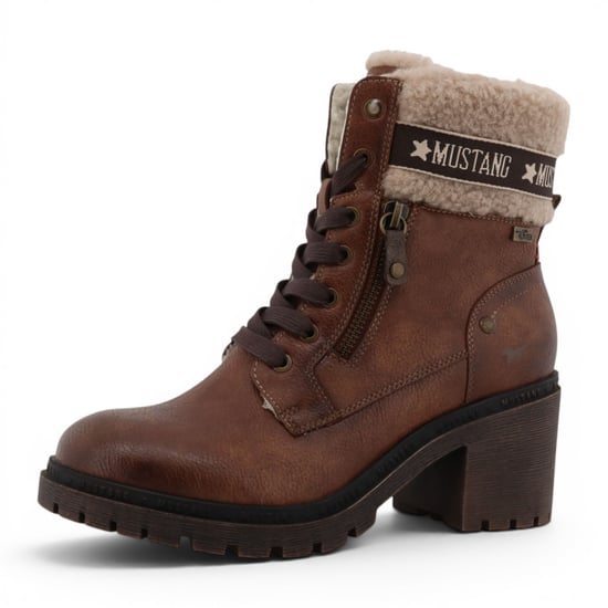Mustang Dames Cognac Bruine Winterlaarzen met warme hak en veters - M0122001 - Image 4