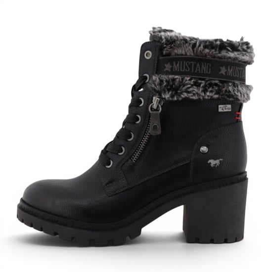 Mustang Dames Zwarte Winterlaarzen met warme hak en veters - M0122001 - Image 3