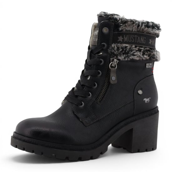 Mustang Dames Zwarte Winterlaarzen met warme hak en veters - M0122001 - Image 4