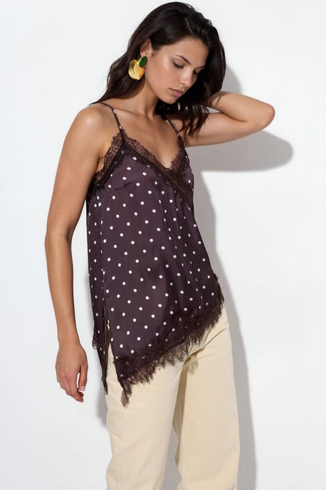 Gestippelde Satijnen V-hals Cami Blouse - Image 2