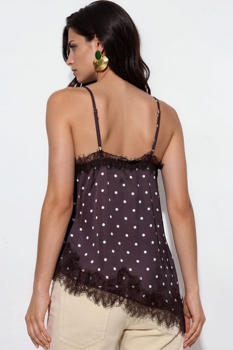 Gestippelde Satijnen V-hals Cami Blouse - Image 3