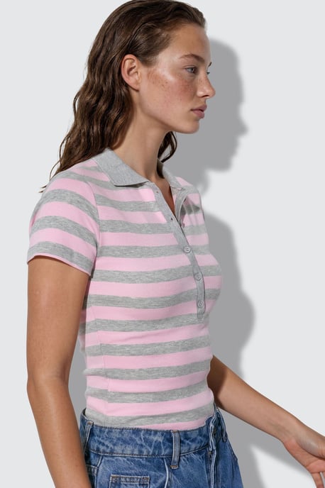 Striped Ribbed Polo Blouse - Image 2