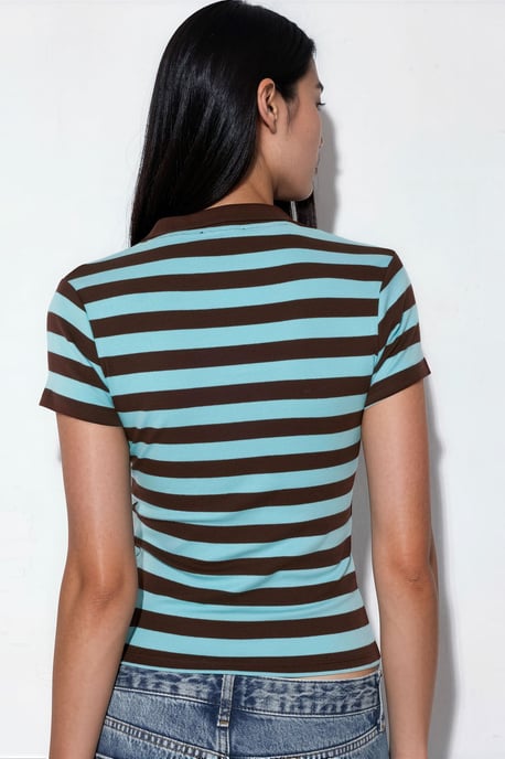 Striped Ribbed Polo Blouse - Image 2