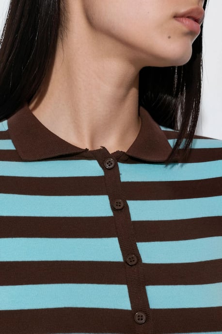 Striped Ribbed Polo Blouse - Image 4