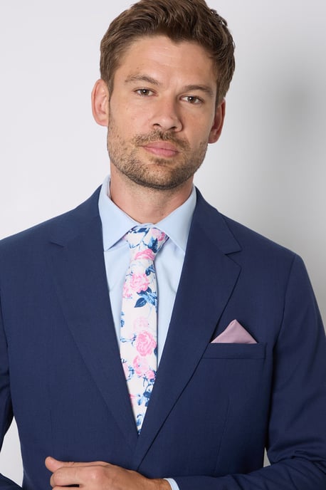 Cotton Floral Tie and Pink Pocket Square - Image 2