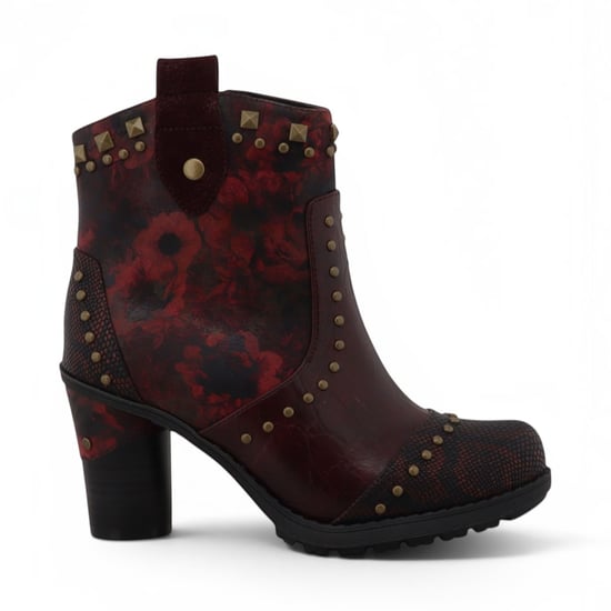 Mustang dames bordeauxrode bloemrijke enkellaarzen met hakken - M0162012 - Image 1