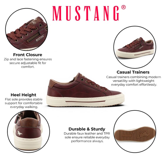 Mustang Dames bordeauxrode kunstleer trainer sneaker Casual schoenen - M0112011 - Image 2