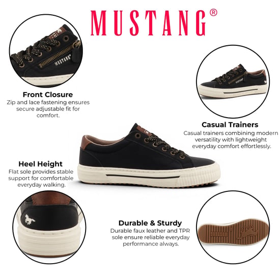 Mustang Dames Zwarte Nep Leren Sneaker Sneaker Casual Schoenen - M0112011 - Image 2