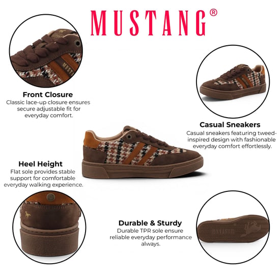 Mustang Dames Bruine Tweed Sneakers Trainerschoenen - M0212020 - Image 2