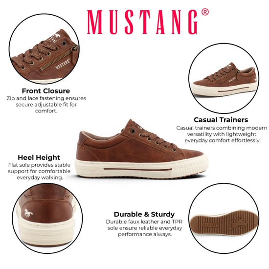 Mustang Dames Tan Faux Leather Trainer Sneaker Casual Schoenen - M0112011 - Image 1