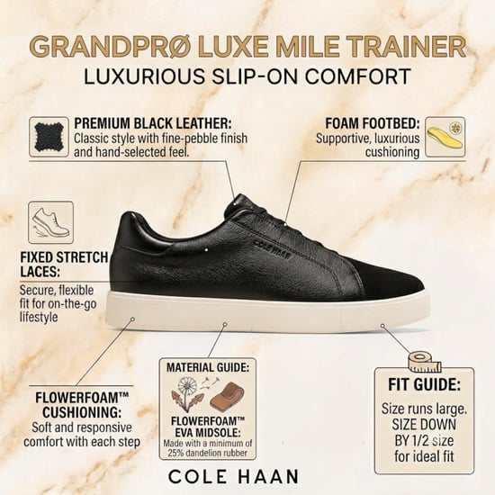 Cole Haan herrarnas GrandPro Luxe Mile Trainer svarta mocka-sneakers - C44434 - Image 2