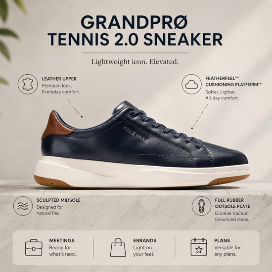 Cole Haan Men's GrandPro Luxe Mile Trainer Blue Leather Sneakers - C42754 - Image 2