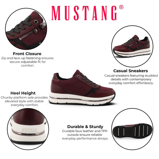 Mustang Dames bordeauxrode veterschoenen Platformsneakers - M0332001 - Image 2