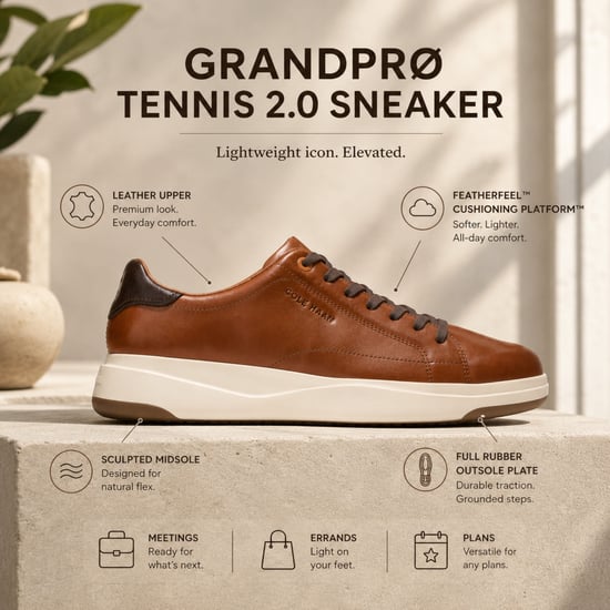 Cole Haan Men's GrandPro Luxe Mile Trainer Brown Leather Sneakers - C42753 - Image 2