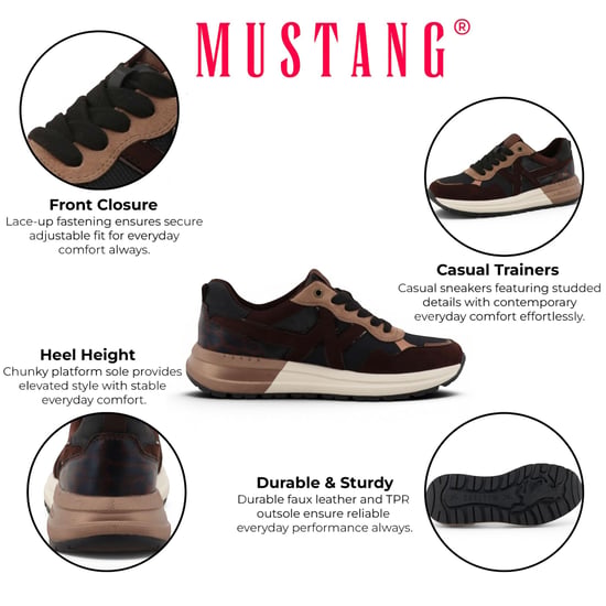 Mustang Dames Bruine Nep Leren Sneakers Platform Sneakers - M0702007 - Image 2