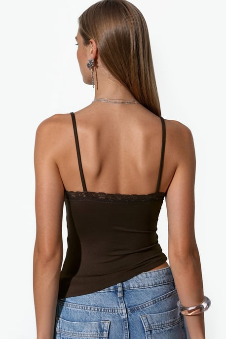 Fitted Crop Cami Top With Embroidery - Image 3