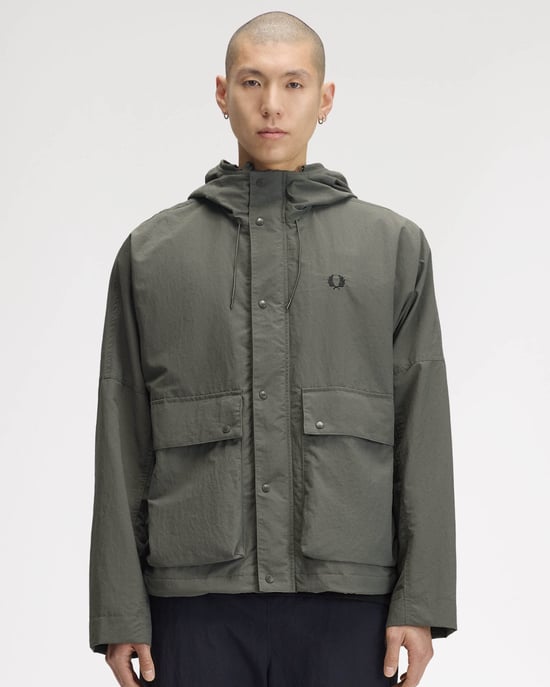 Regular Fit Long Sleeve Logo Detail Parka in Olive - Image 1