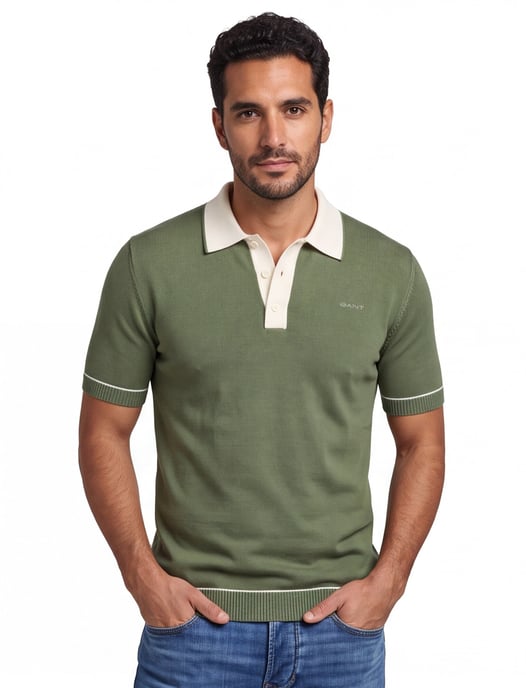 Groen poloshirt groen Gant witte boord - Image 1