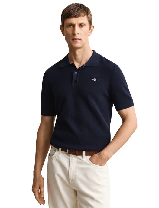Gant poloshirt navy korte mouw rib structuur - Image 1