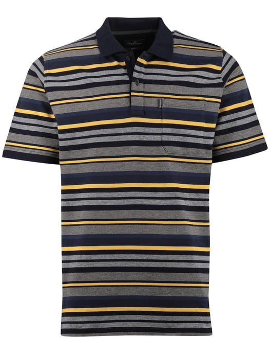 Poloshirt Casa Moda grijs gele strepen 2 knoops - Image 1