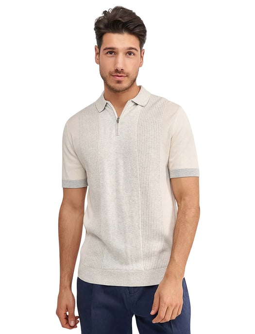 Polo korte mouw Blue Industry grijs rits gestreept - Image 1