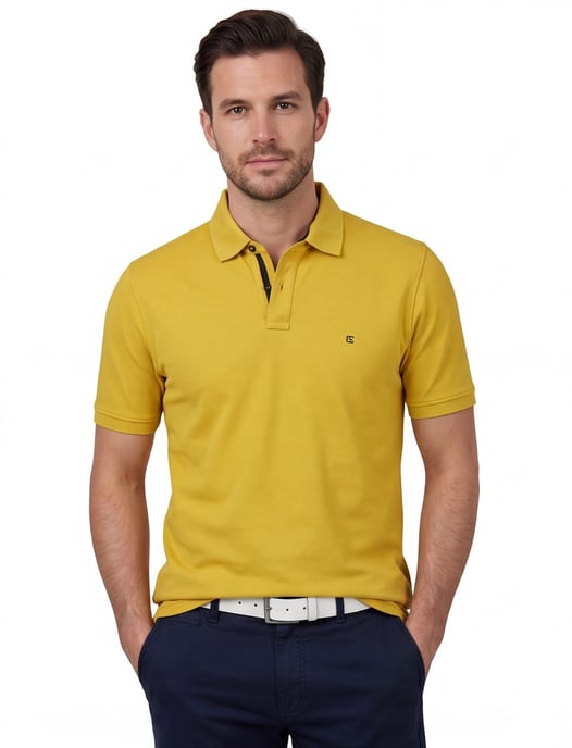Casa Moda polo wijde fit geel met zwarte knopen - Image 1