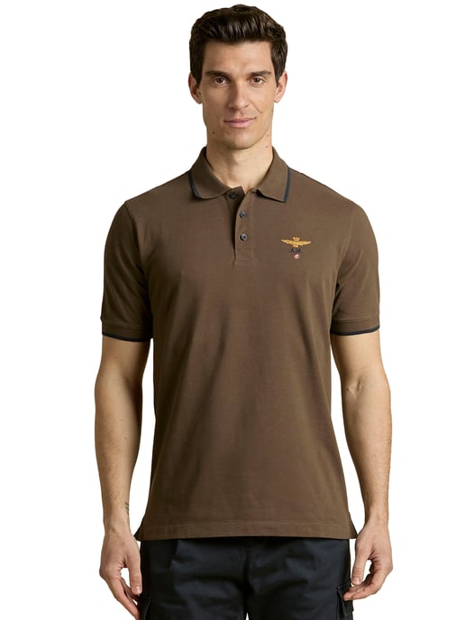 Polo Aeronautica Militaire bruin pique katoen - Image 1