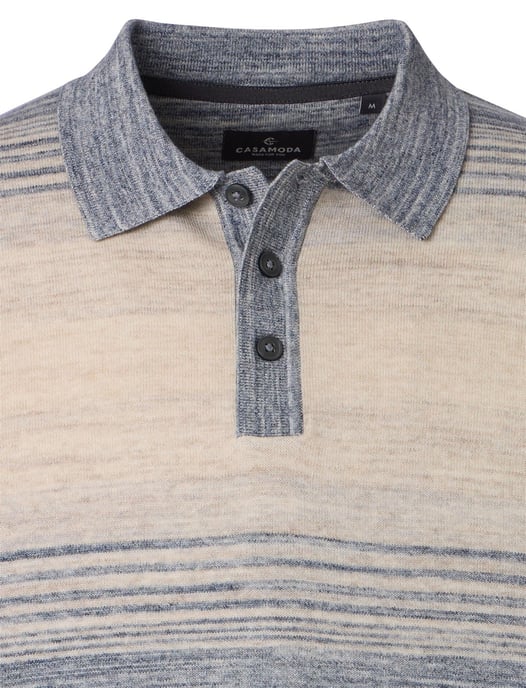beige gestreepte polo met korte mouw Casa Moda 3-knoops - Image 3