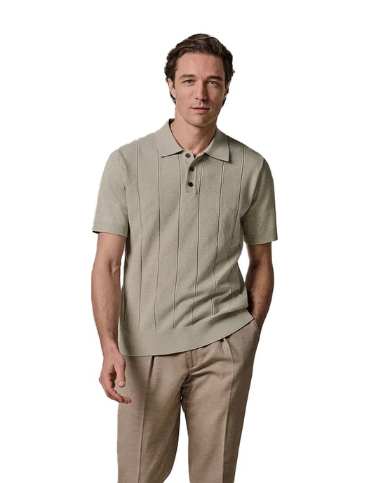 Polo Profuomo beige strepen textuur pique - Image 1