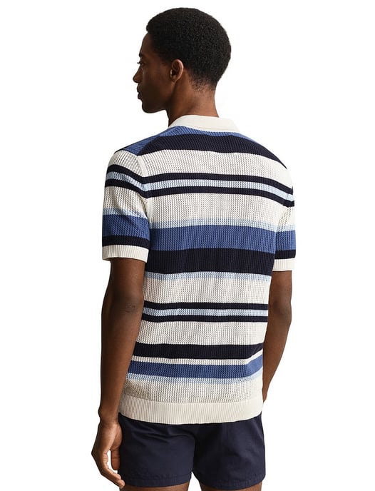 Polo korte mouw Gant gestreept creme donkerblauw - Image 2