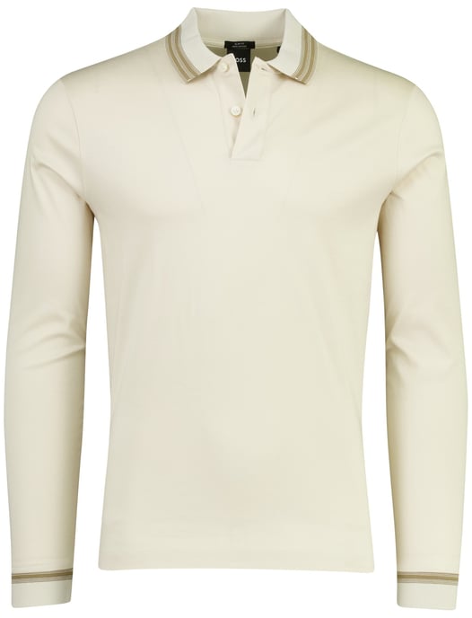 Creme lange mouw poloshirt 2-knoops Boss Black Slim Fit - Image 1