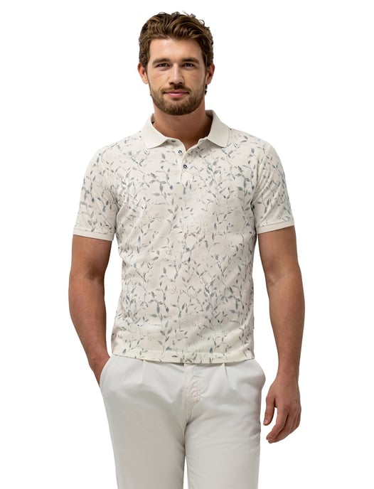 Poloshirt State of Art crème print plantjes pique normale fit - Image 1