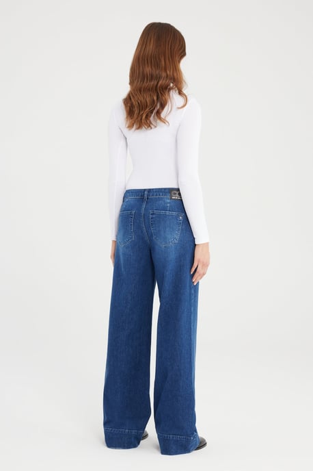 Layla jeans met middelhoge taille, volledige lengte, plooien en 5 zakken, donkerblauw - Image 4