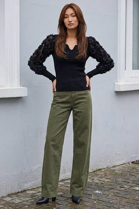 Lace Sleeve V-Neck Knit Top - Image 3