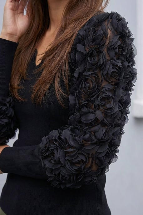 Lace Sleeve V-Neck Knit Top - Image 4