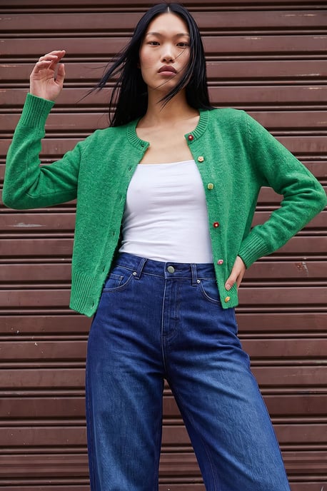 Flower Button Knit Cardigan - Image 1