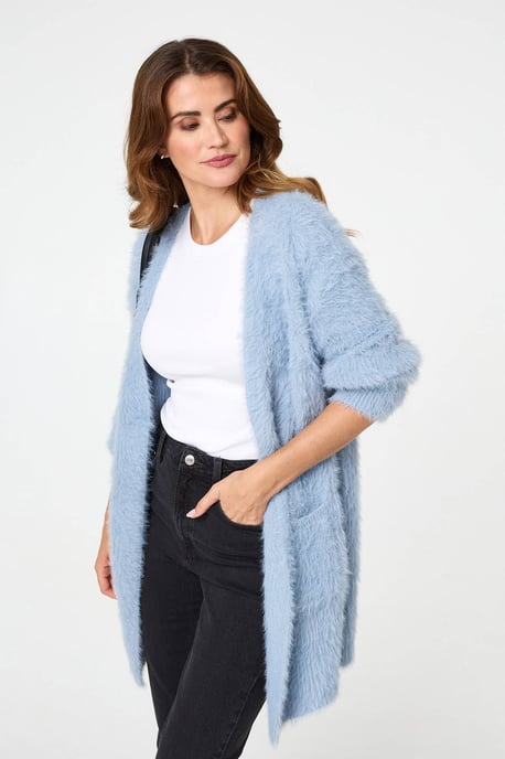 Blue Soft Textured Longline Open Cardigan - Image 1