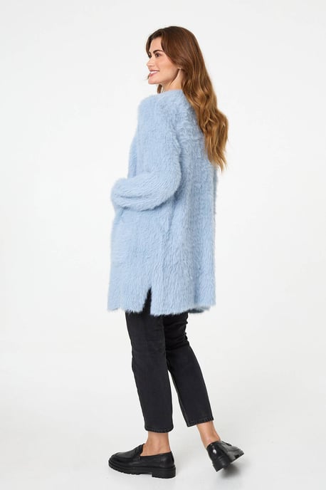Blue Soft Textured Longline Open Cardigan - Image 3