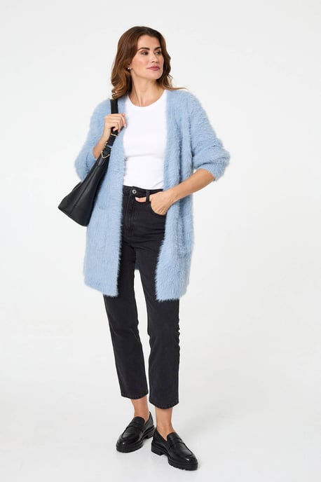 Blue Soft Textured Longline Open Cardigan - Image 4
