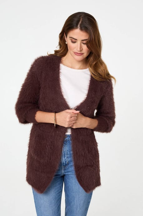 Brown Soft Textured Longline Open Cardigan - Image 1