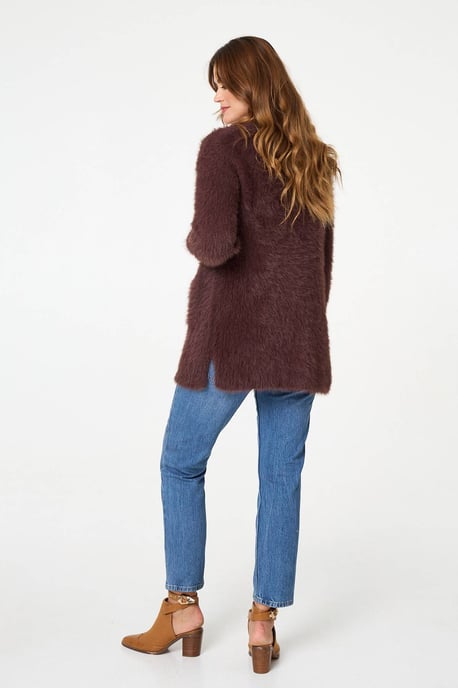 Brown Soft Textured Longline Open Cardigan - Image 3