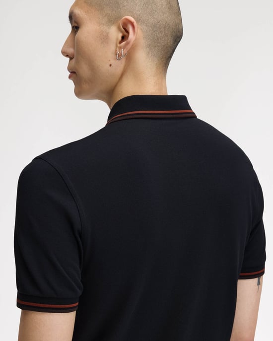 Regular Fit Short Sleeve Logo Detail Polo Shirt in Black - Image 4