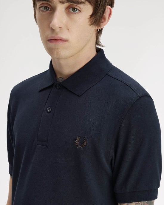 Short Sleeve Straight Hem Polo Shirt in Navy - Image 3