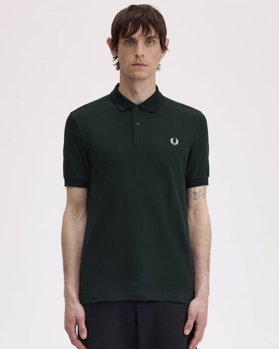 Slim Fit Short Sleeve Straight Hem Polo Shirt in Charcoal - Image 1
