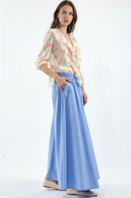 Elastic Waist Midi Skirt with Pockets - Image 2