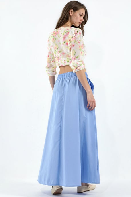 Elastic Waist Midi Skirt with Pockets - Image 3