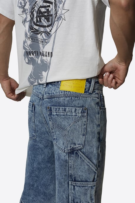 Blue Baggy Washed Denim Carpenter Shorts - Image 4