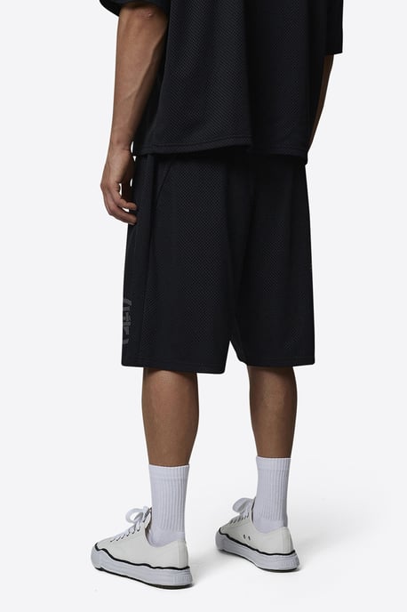 Black Monogram  Double Layered Mesh Jersey Shorts - Image 2