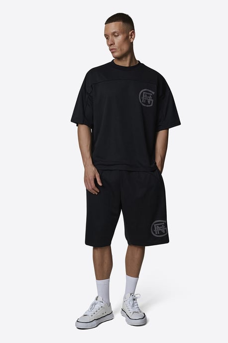 Black Monogram  Double Layered Mesh Jersey Shorts - Image 3