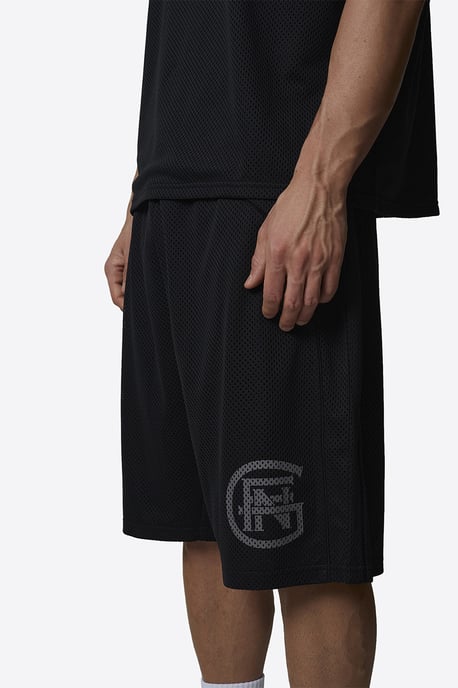 Black Monogram  Double Layered Mesh Jersey Shorts - Image 4